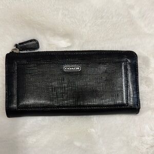 Coach Textured Black Leather Zip Wallet